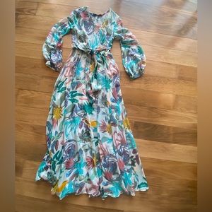 Chiffon dress faux wrap with belt